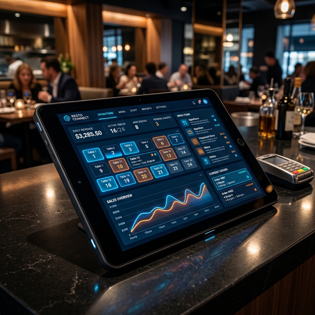 3Dinebase POS application running on a modern tablet interface